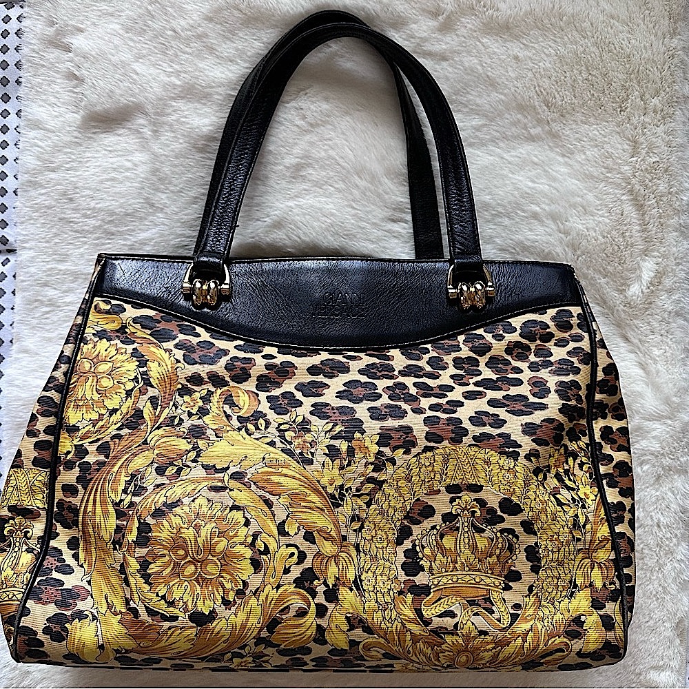 Versace Baroque Sunburst Black and Gold Tote Bag